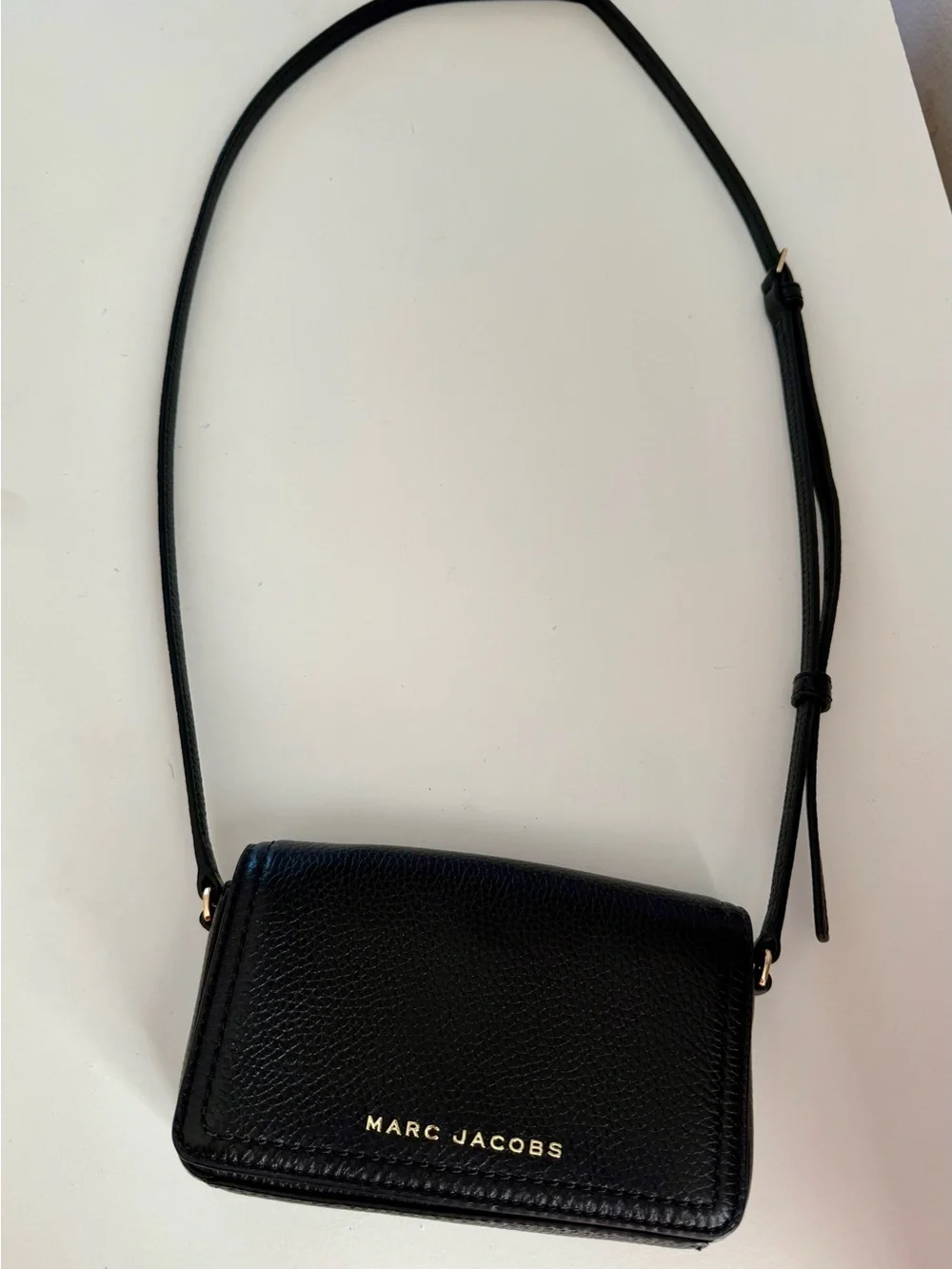 Marc Jacobs Black Pebbled Leather Mini Crossbody with Gold Logo